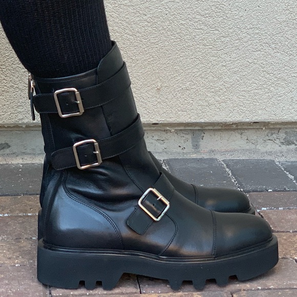 Distressed Military Lug Platform Sole Combat Boots - Picture 4 of 8